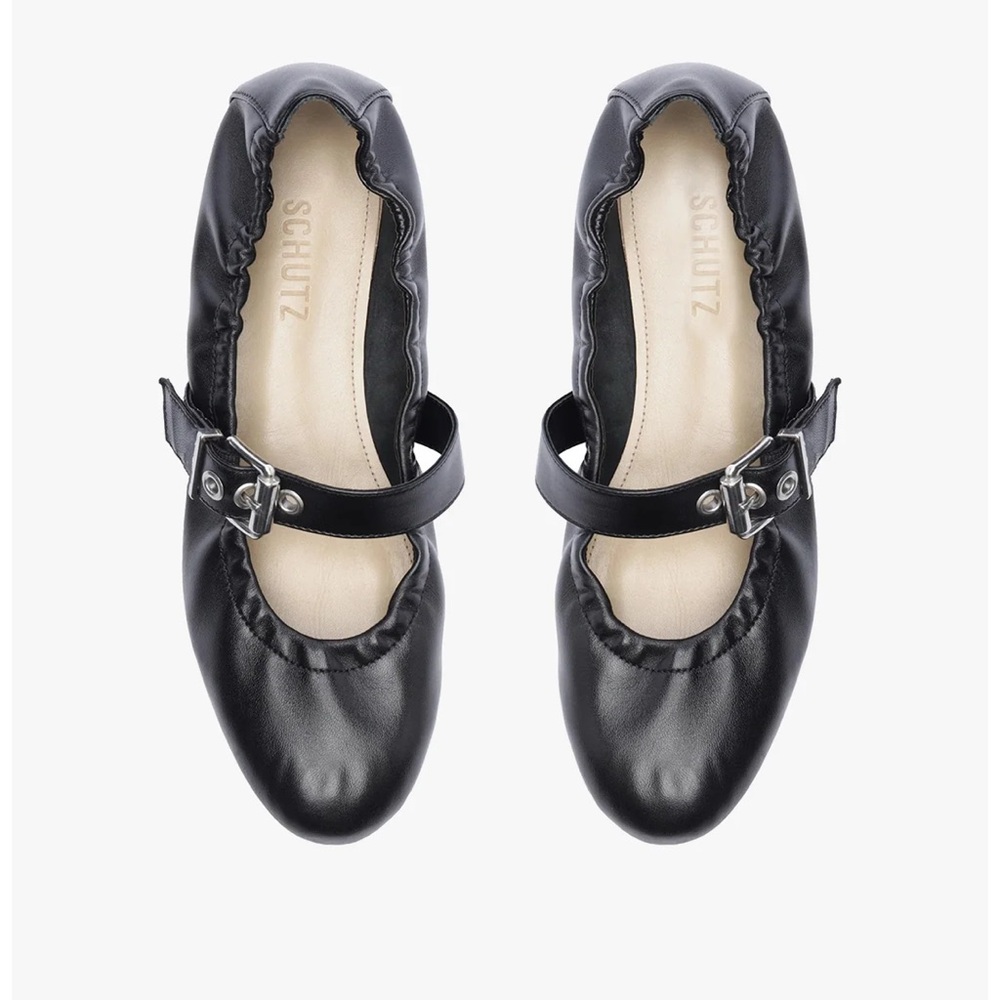 Schutz Calita Nappa Leather Buckle Flat Black Size 9